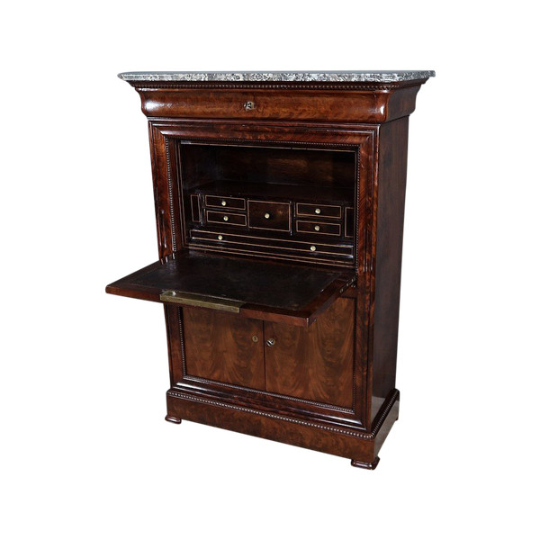 Piccolo Secretaire in Radica di Mogano, Periodo Restauro - Inizio XIX Secolo
