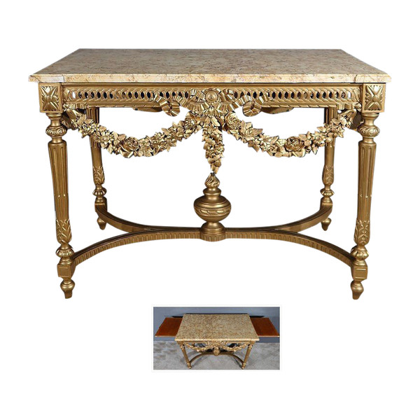 Table Console en Bois Doré , style Louis XVI - 2ème partie XIXe