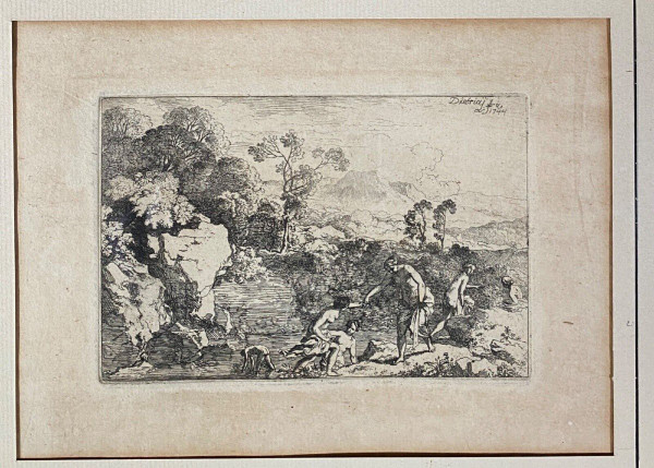 Gravure Christian Dietricy Wilhelm Ernst Dietrich femmes au bain 1744