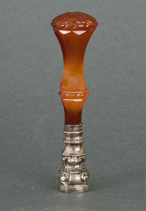 Cachet en pierre dure agate et argent monogramme fin XIXe