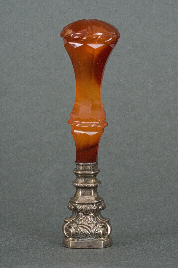 Cachet en pierre dure agate et argent monogramme fin XIXe