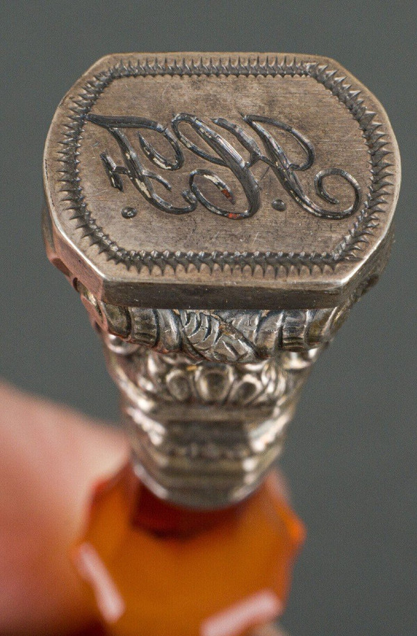 Cachet en pierre dure agate et argent monogramme fin XIXe