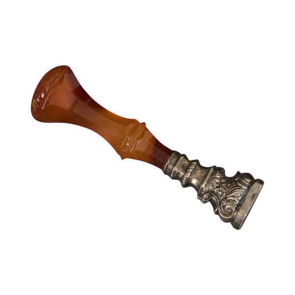 Cachet en pierre dure agate et argent monogramme fin XIXe