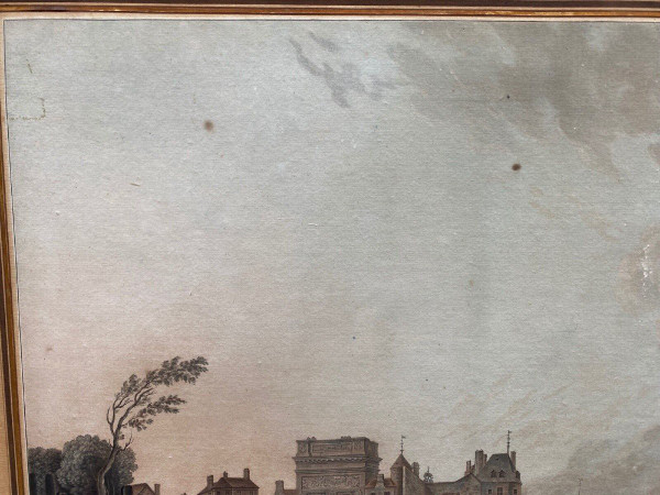 Engraving Demachy Descourtis Porte Saint-Bernard Quai de La Tournelle Paris