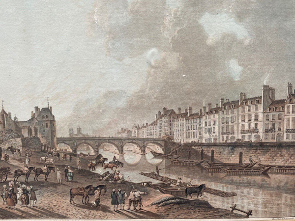 Engraving Demachy Descourtis Porte Saint-Bernard Quai de La Tournelle Paris