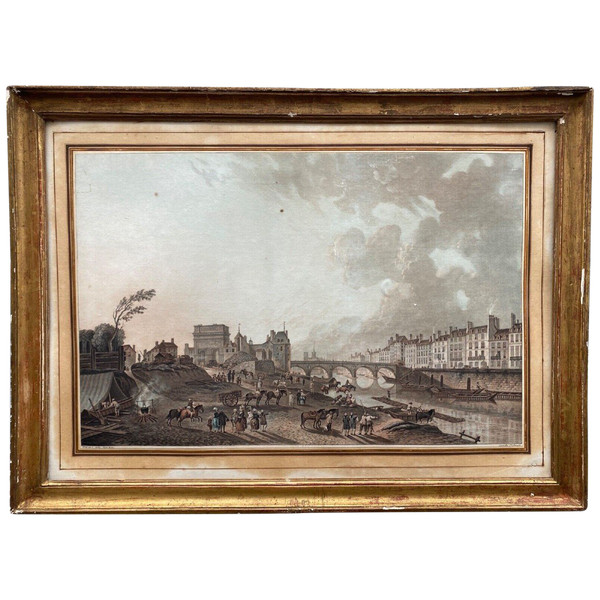 Engraving Demachy Descourtis Porte Saint-Bernard Quai de La Tournelle Paris