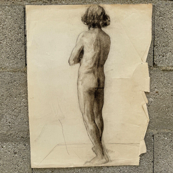 Academic nude by Berger dit Lheureux Biloul charcoal Beaux-Arts XXth century