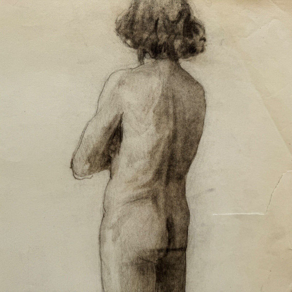 Academic nude by Berger dit Lheureux Biloul charcoal Beaux-Arts XXth century