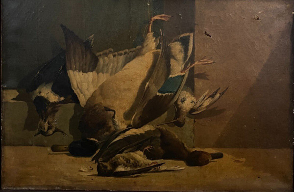 Öl auf Leinwand Stillleben Rückkehr von der Jagd Federwild 1908