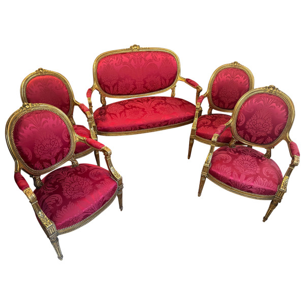 ENSEMBLE DE SALON EN BOIS DORE LOUIS XVI