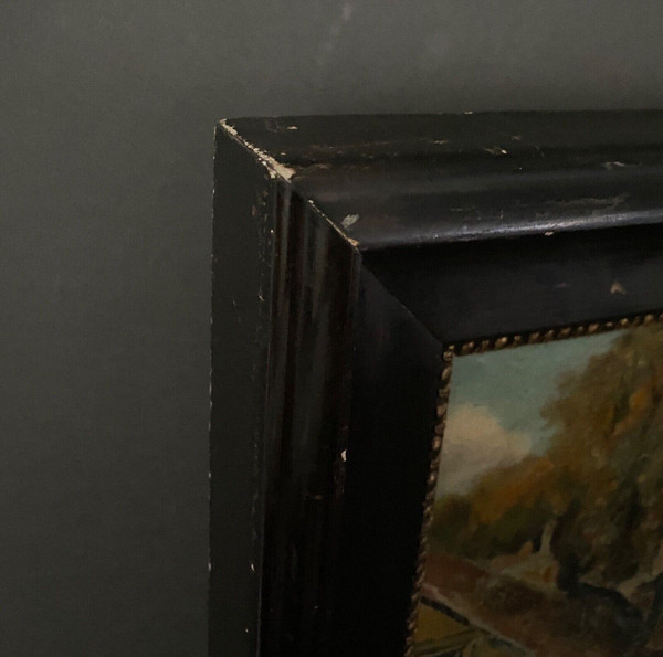 Huile sur panneau par G. Colin paysage breton scène de rue début XXe