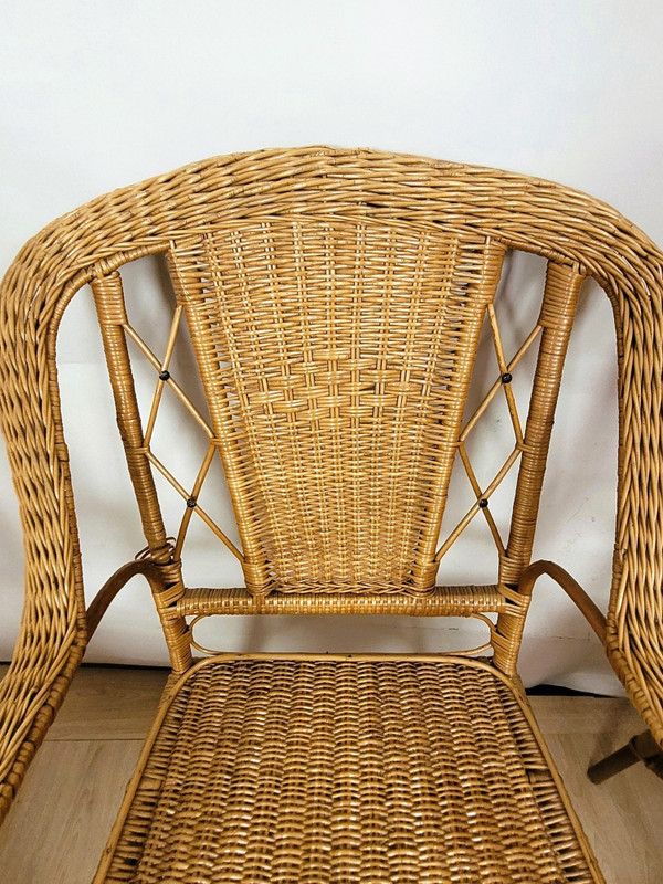 Ensemble De 9 Pièces De Salon En Rotin, Milieu XXème Siècle