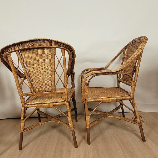 Ensemble De 9 Pièces De Salon En Rotin, Milieu XXème Siècle