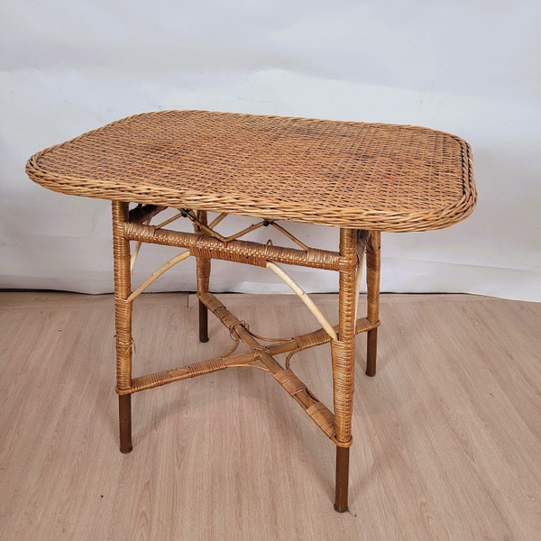 Ensemble De 9 Pièces De Salon En Rotin, Milieu XXème Siècle