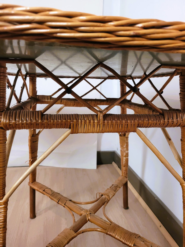 Ensemble De 9 Pièces De Salon En Rotin, Milieu XXème Siècle