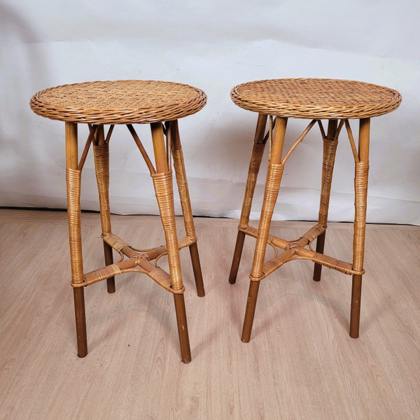 Ensemble De 9 Pièces De Salon En Rotin, Milieu XXème Siècle
