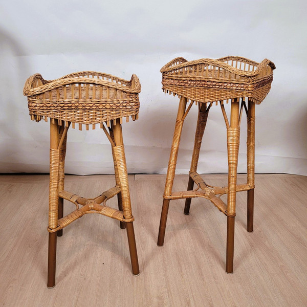 Ensemble De 9 Pièces De Salon En Rotin, Milieu XXème Siècle