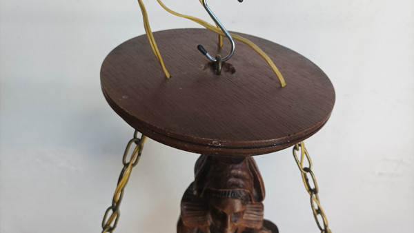 Carved oak Breton chandelier 1950