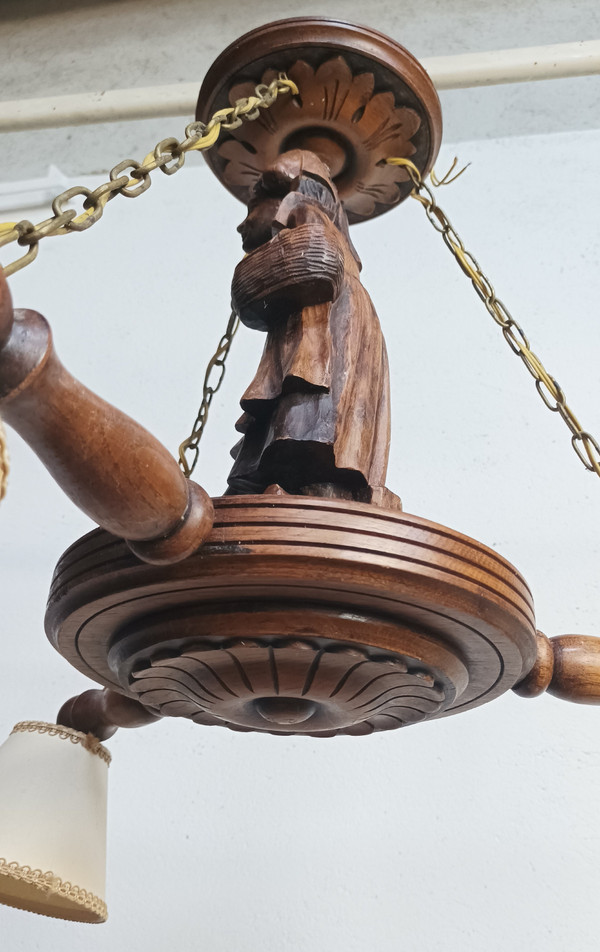 Carved oak Breton chandelier 1950
