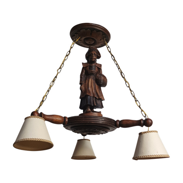 Carved oak Breton chandelier 1950