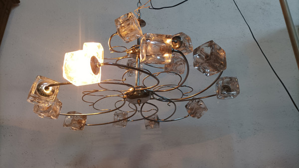 Lustre suspension 15 cubes en verre Italie 1970