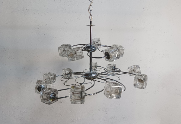 Lustre suspension 15 cubes en verre Italie 1970