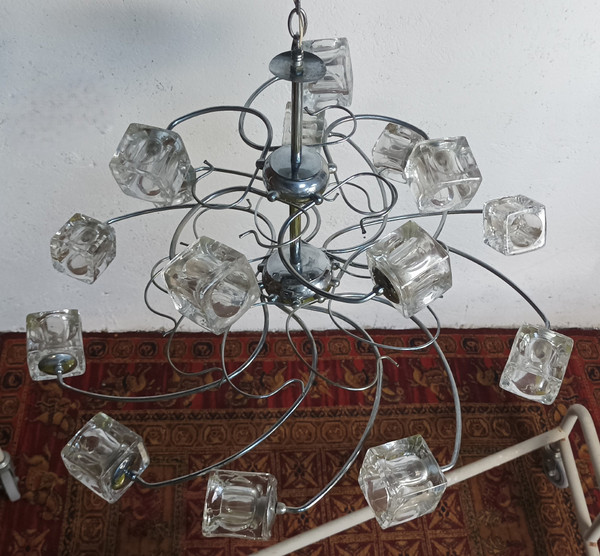 Lustre suspension 15 cubes en verre Italie 1970