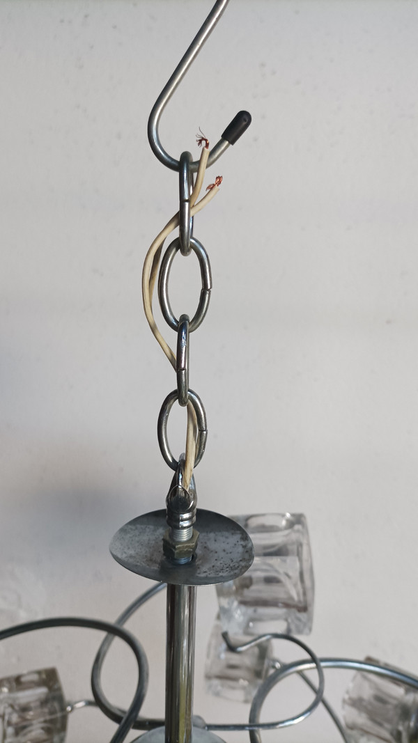 Lustre suspension 15 cubes en verre Italie 1970