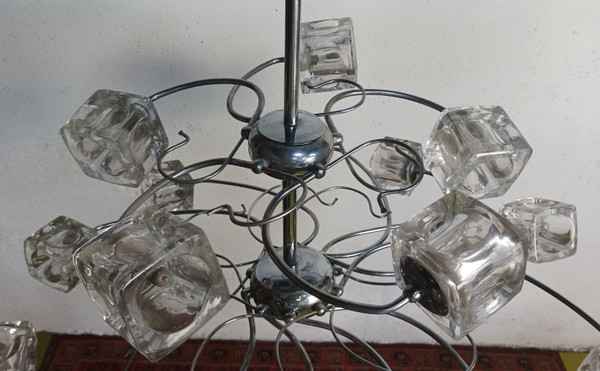 Lustre suspension 15 cubes en verre Italie 1970
