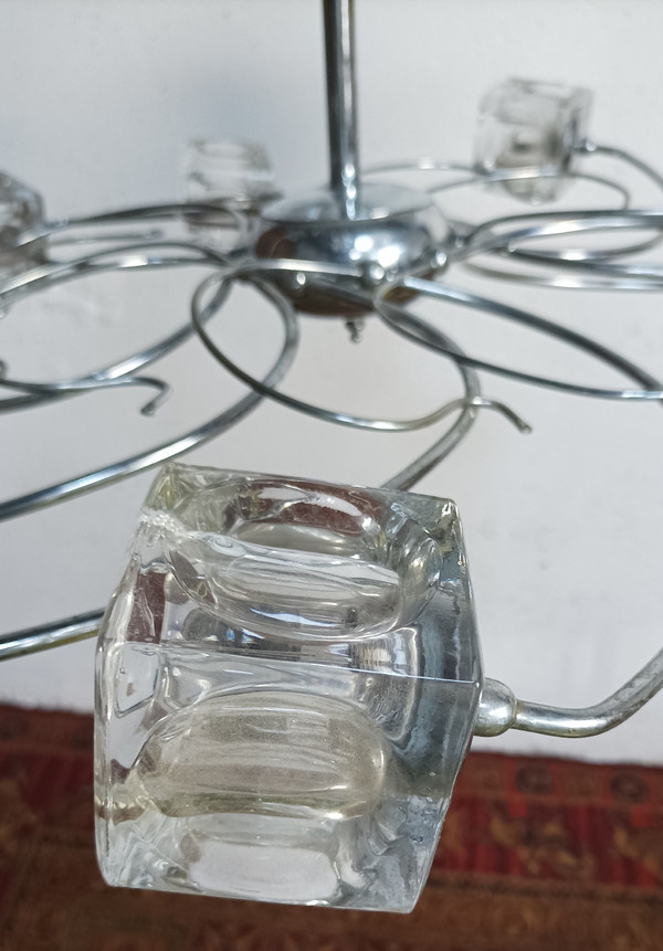 Lustre suspension 15 cubes en verre Italie 1970