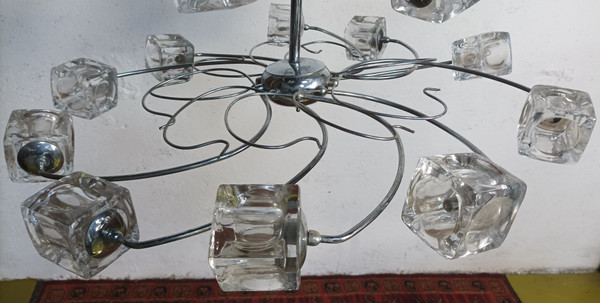 Lustre suspension 15 cubes en verre Italie 1970