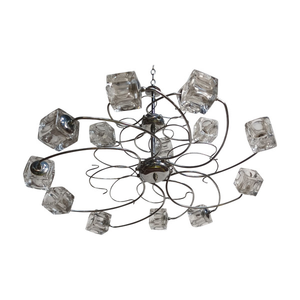 Lustre suspension 15 cubes en verre Italie 1970