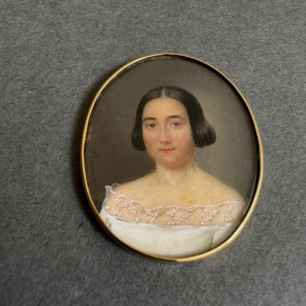 Hand-painted miniature of a woman by Bouvier, early 19th century