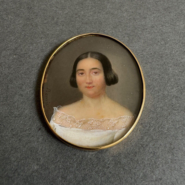 Hand-painted miniature of a woman by Bouvier, early 19th century