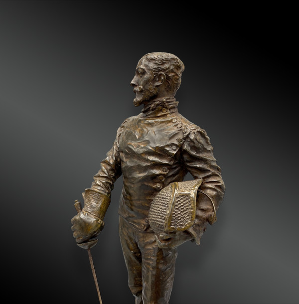 Fechter; Bronzeskulptur signiert von Ch. Lebourg. Frankreich 1891