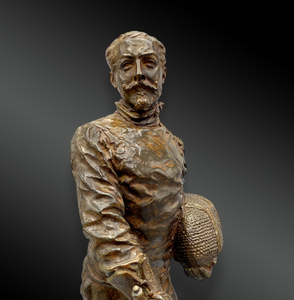 Fechter; Bronzeskulptur signiert von Ch. Lebourg. Frankreich 1891
