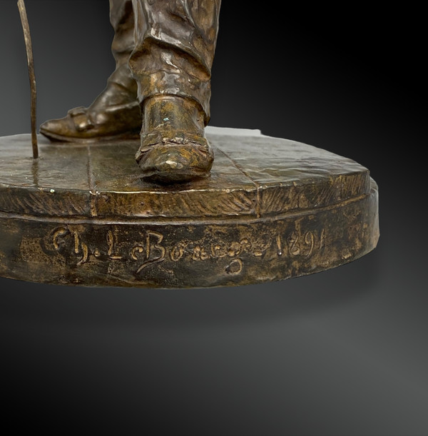 Fechter; Bronzeskulptur signiert von Ch. Lebourg. Frankreich 1891
