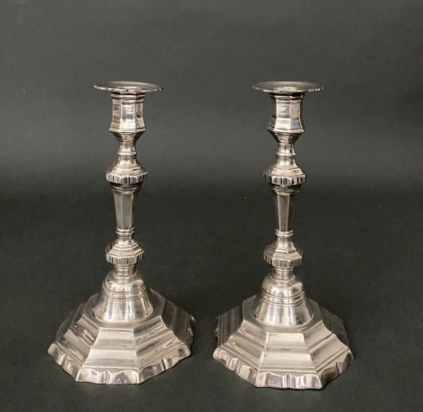 Pair of silver-plated bronze candlesticks, Louis XV style, Maison Christofle, 19th century