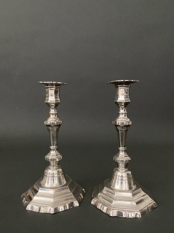 Pair of silver-plated bronze candlesticks, Louis XV style, Maison Christofle, 19th century