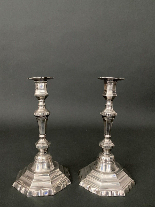 Pair of silver-plated bronze candlesticks, Louis XV style, Maison Christofle, 19th century