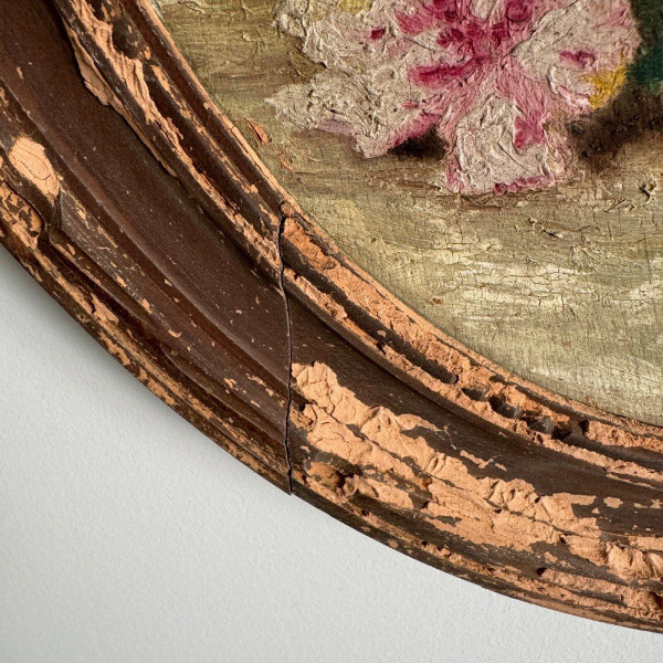 Olio su tavola di A. Cruillet Natura morta mazzo di fiori 1920
