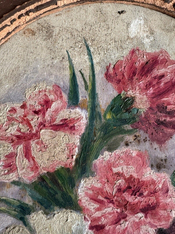 Olio su tavola di A. Cruillet Natura morta mazzo di fiori 1920