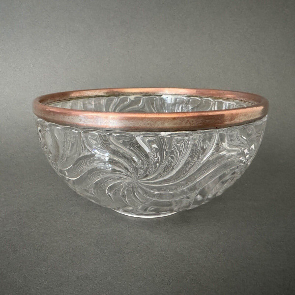 Baccarat salad bowl, Bambou model, silver-plated metal strapping