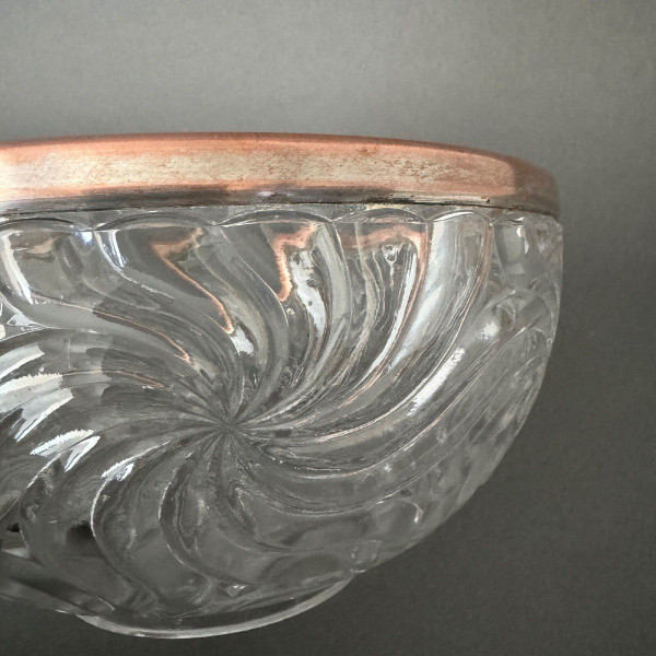 Baccarat salad bowl, Bambou model, silver-plated metal strapping