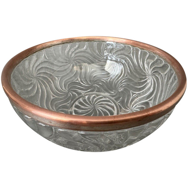 Baccarat salad bowl, Bambou model, silver-plated metal strapping