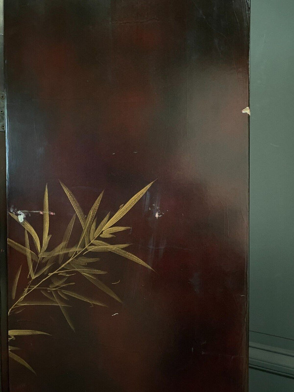 Paravento cinese in lacca, 4 pannelli, decorazioni naturalistiche, inizio XX secolo
