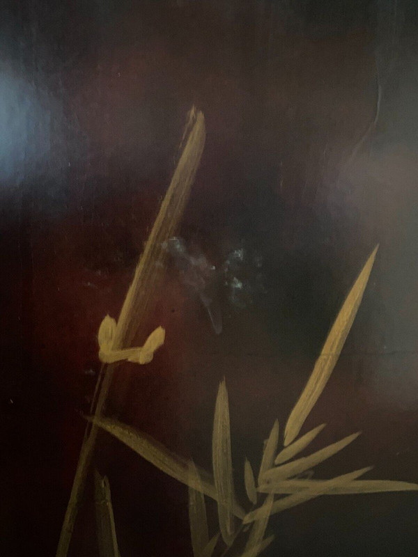 Paravento cinese in lacca, 4 pannelli, decorazioni naturalistiche, inizio XX secolo