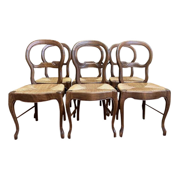 Set of 6 Louis Philippe style straw chairs