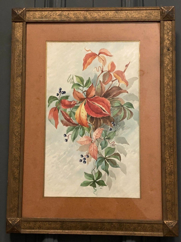 Acquerello su carta Natura morta con fiori XX secolo di M. Jagu 1914
