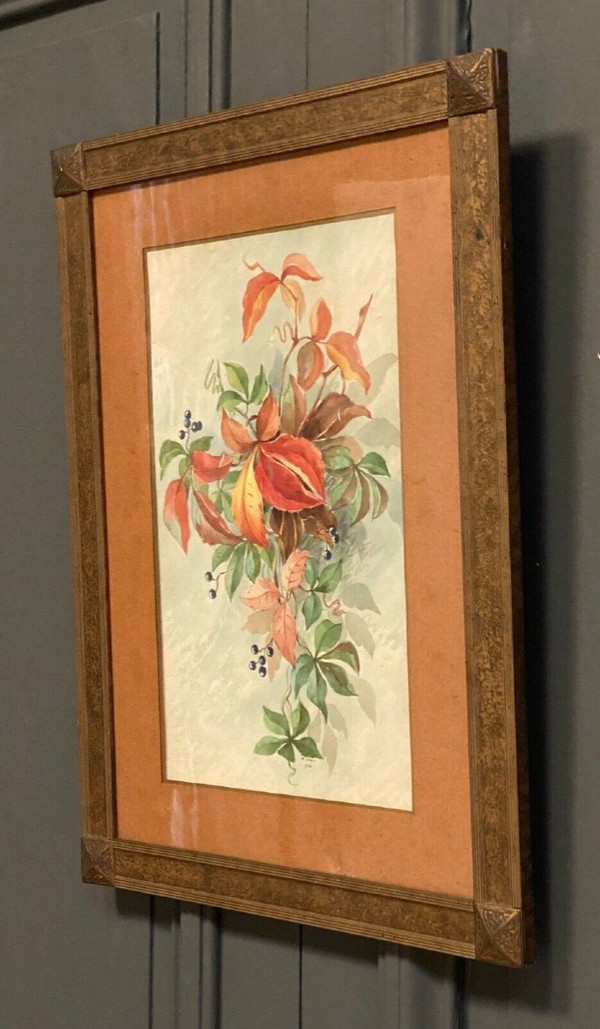 Acquerello su carta Natura morta con fiori XX secolo di M. Jagu 1914